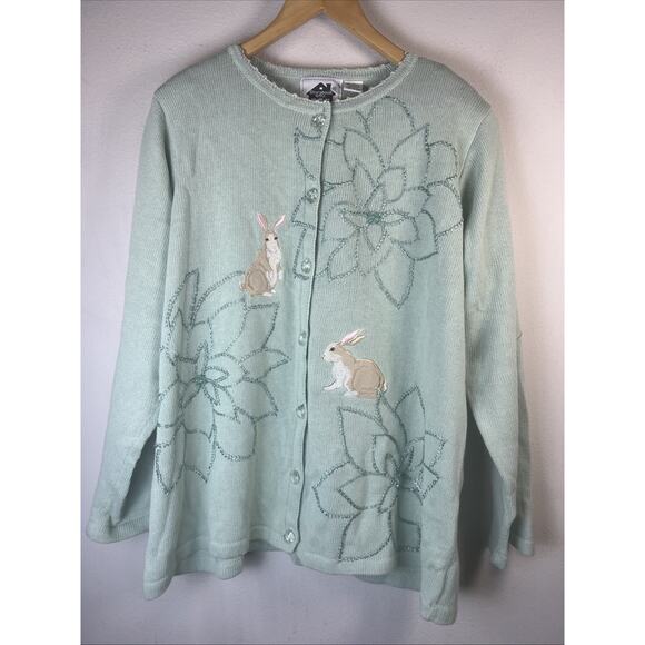 Storybook Knits XL Rabbits Cardigan Sweater 1X Grannycore vintage embroidered - Picture 1 of 11